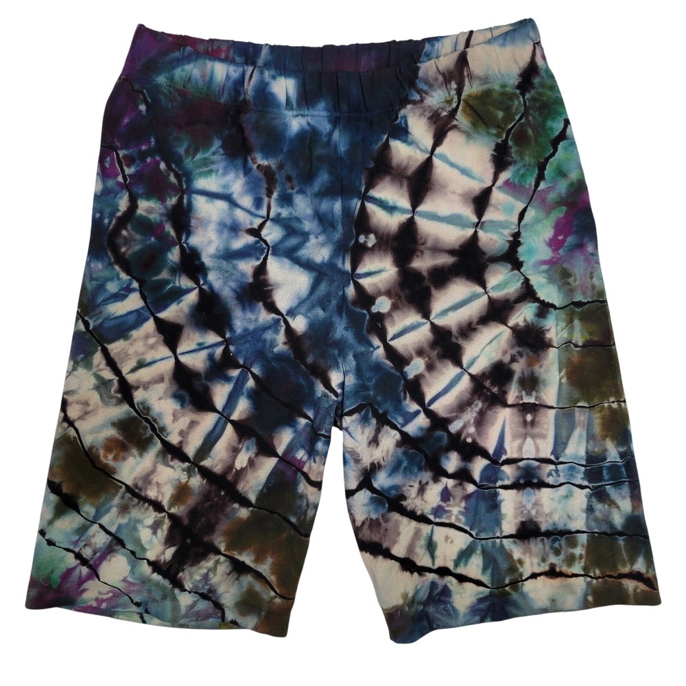Los Angeles Apparel Tie Dye Bike Shorts XL Blue Purple Black Cotton Spandex USA